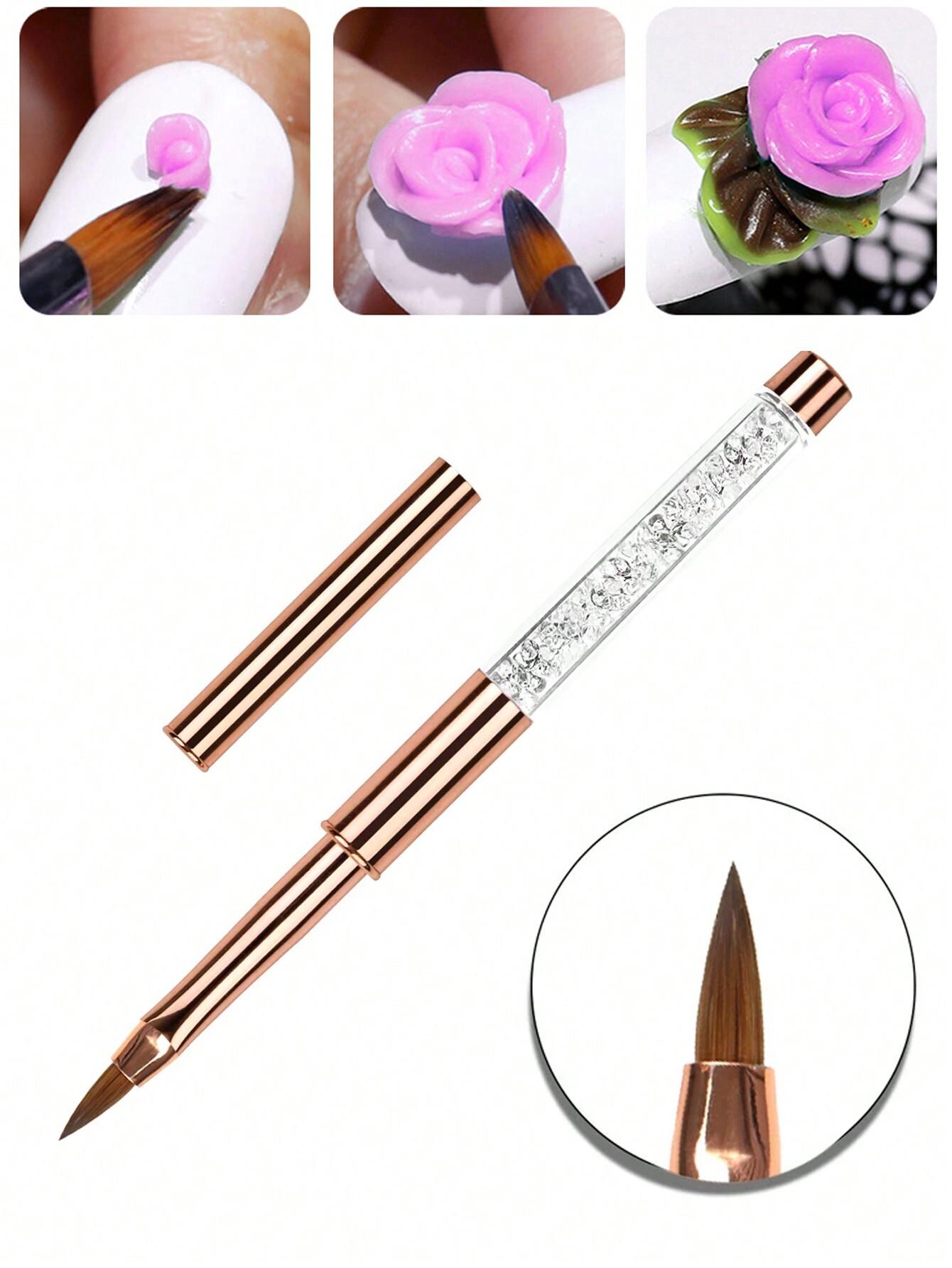 

1Pc Rose Gold 3D Acrylic Nail Brush, Liquid Powder Carving Pen, Nail Extension Building Brush розового золота