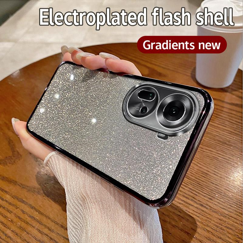 For OPPO Reno 11 5G Case OPPO RENO 11 Pro 5G Phone Case Shiny Glitter Plating Silicone Camera Lens Soft Back Cover