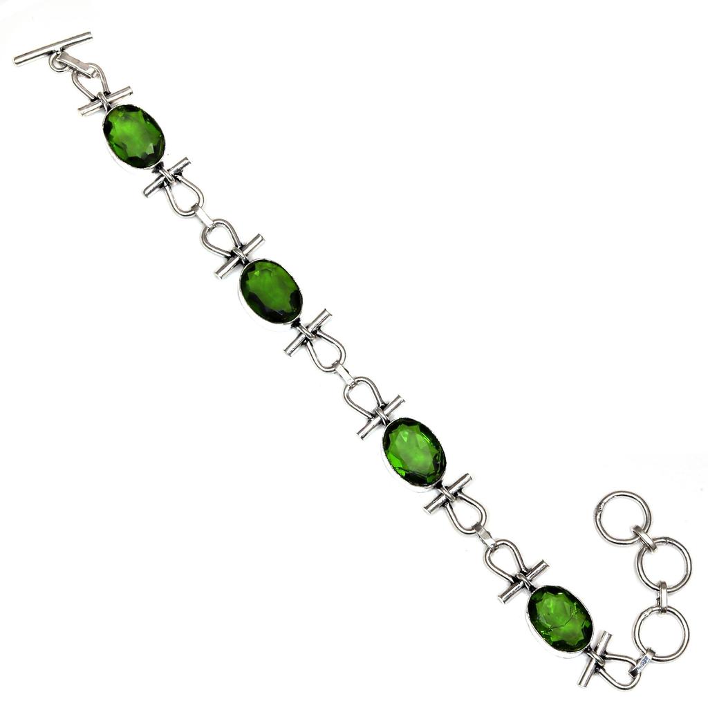 Silver Bracelet Sterling  Peridot Gemstone Quartz Quartz, 7-8" Green