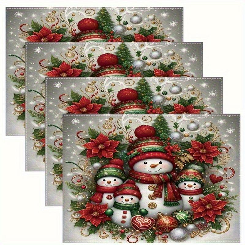 4pcs Christmas Theme Table Mats - Heat Resistant Placemats, Holiday Snowman and Decorative Patterns, Machine Washable