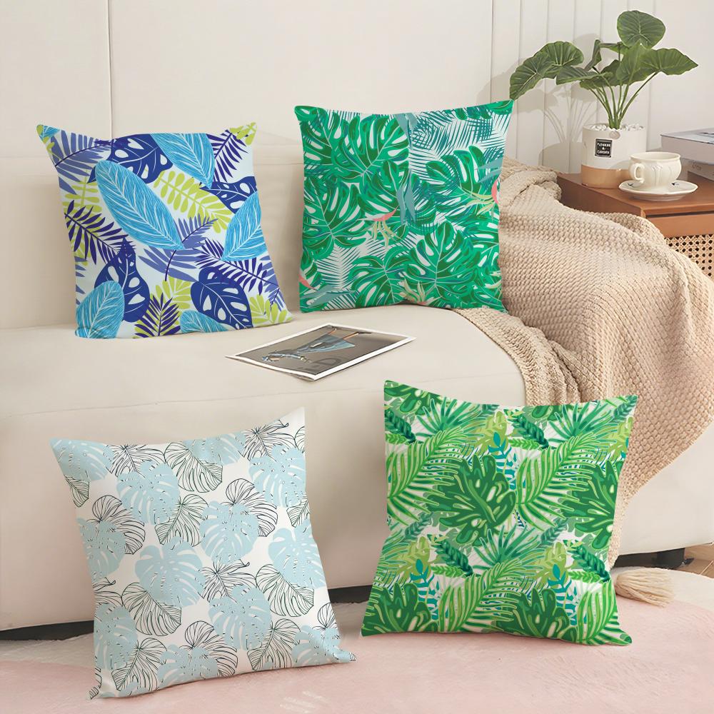 Tropical Palm Leaves Cushion Cover Soft Short Plush Pillow Cover Smooth Cozy Texture Aesthetic Cushion Case Home Decor