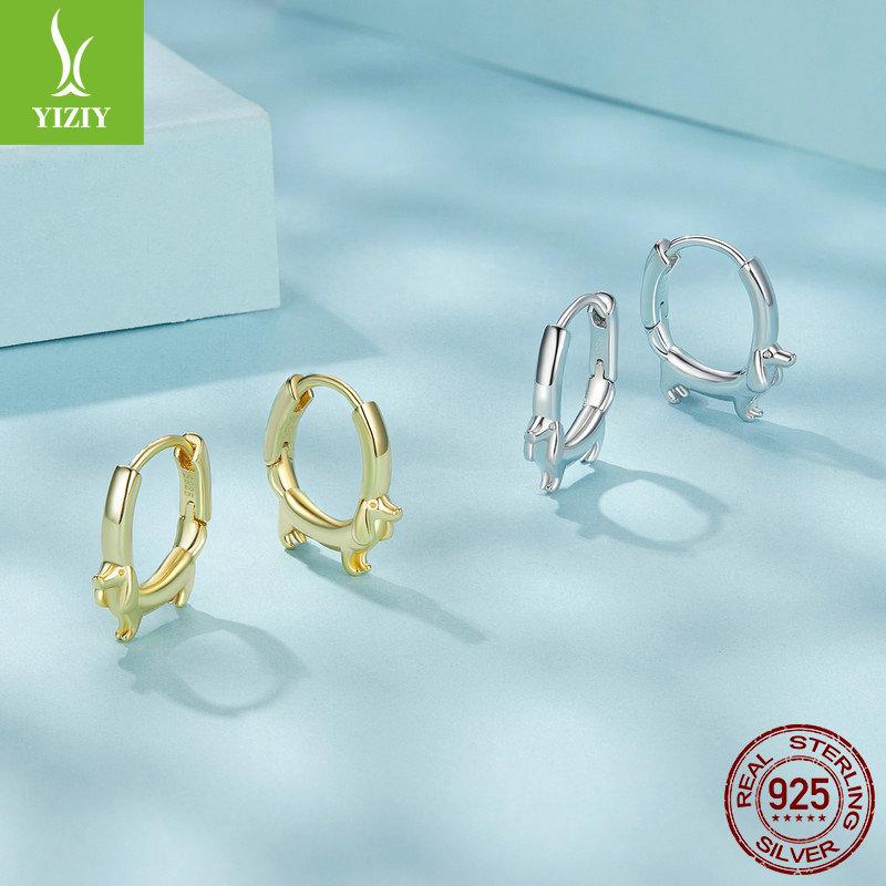 Popular Dachshund Ear Buckles, Cute Animal Vegetarian Ring Earrings S925 Sterling Silver Fashion Ear Jewelry