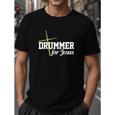 European Sizes Men'S Short Sleeve Sports T-Shirt with DRUMMER FOR Print, Plus Size Crew Neck Tee, Summer Apparel for Men