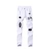 Men White High-End Denim Men's Pants Ripped Trendy Black Slim Jeans