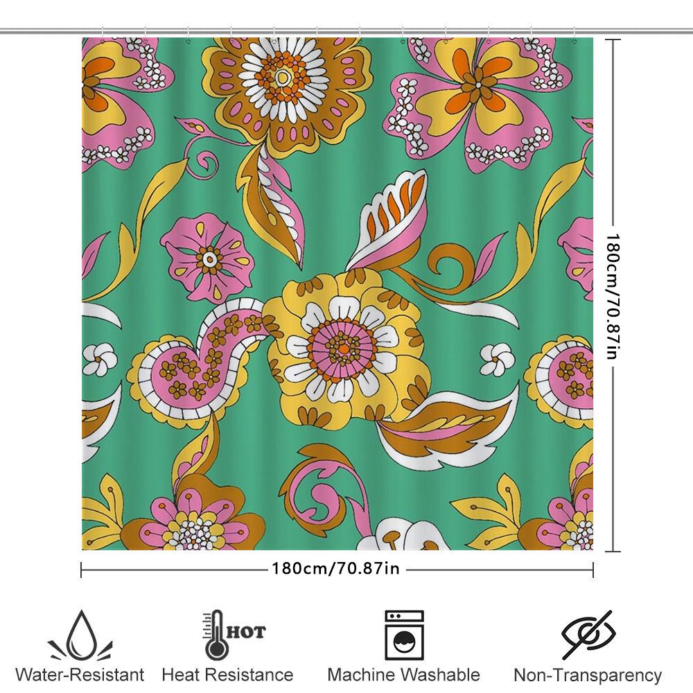 Bright Floral Print Shower Curtain Waterproof Home Decor 3D Polyester Bathroom Decor Modern Flower Design Bath Mat Liner Decorat