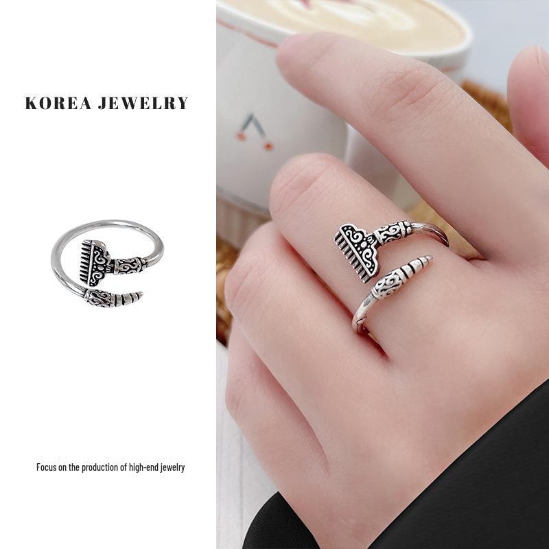 Lan Zhi 925 Sterling Silver Retro Chinese Style Adjustable Index Finger Ring for Women