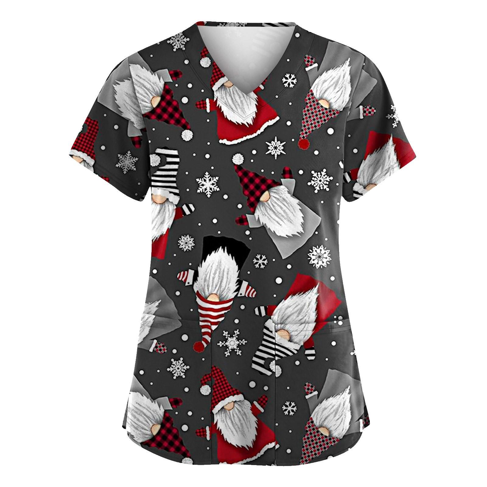 

Жіночий модний робочий одяг з V-подібним вирізом і короткими рукавами з принтованими кишенями L