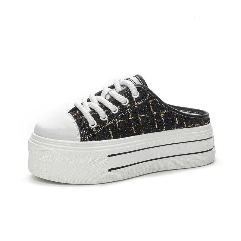 

Fujin 7 см Джинсовая ткань Синтетическая кожа Трикотажная платформа на танкетке Массивные кроссовки-носки Высококачественная брендовая весенне-осенняя повседневная обувь 39 чёрный