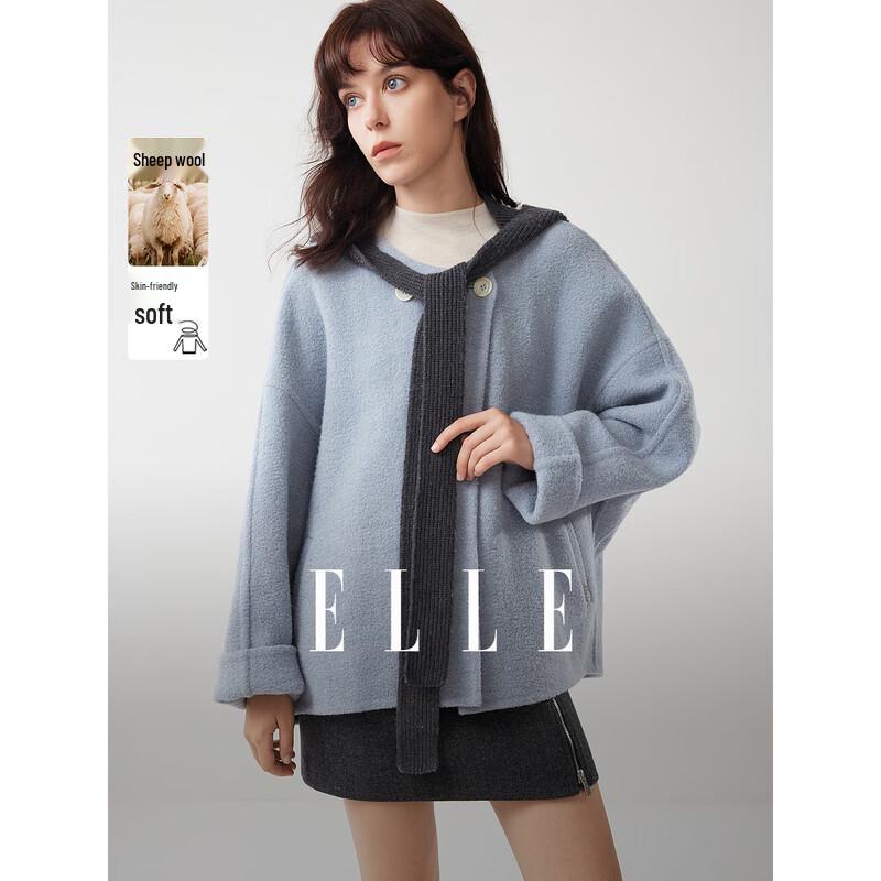 ELLE Women s French Lamb Wool Knit Hooded Double-Faced Short Coat S