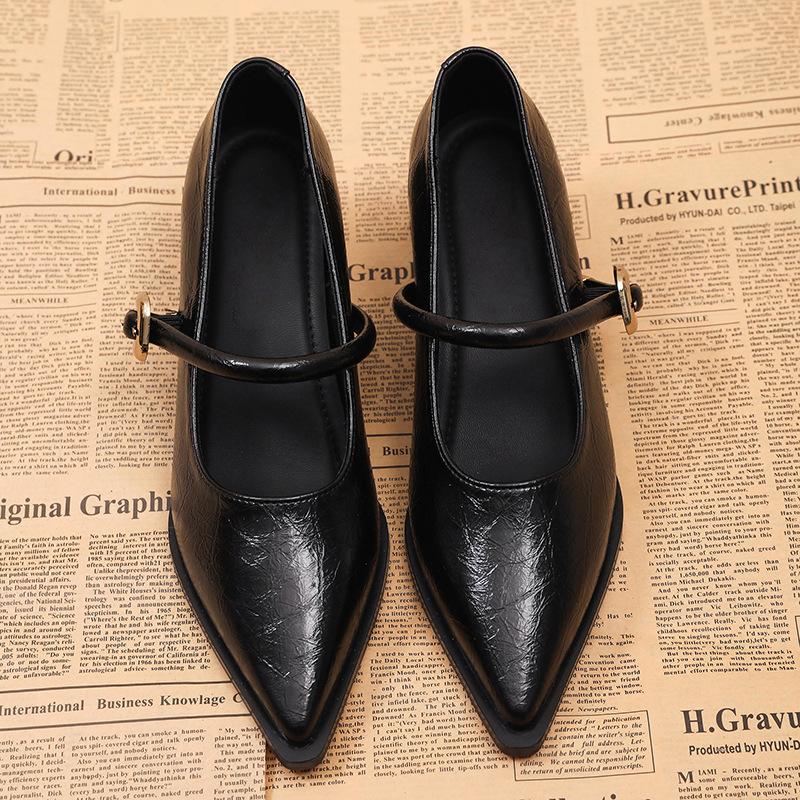 Women Mary Jane Shoes Vintage Pointed Toe Elegant Spring 2026 Ladies Outdoor Low Heel Shoes Fashion Chunky Party Dress Pumps