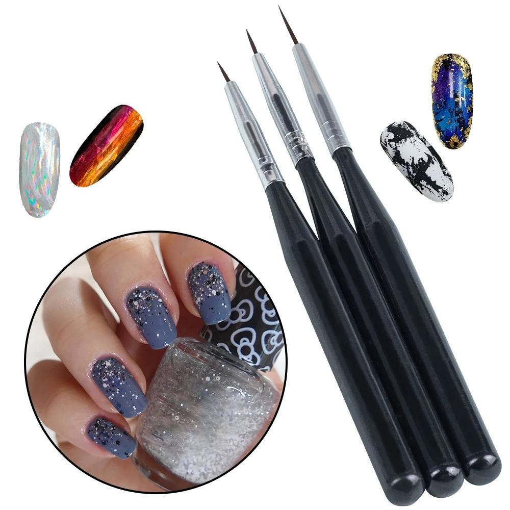 3pcs UV Gel Brush Liner Painting Pen for Manicure Drawing Carving Pen Acrylic Nail Art Line Tips Brushes Pencel Nail Art Tools