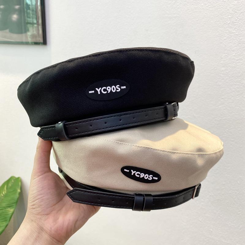 

Versatile retro belt buckle beret children s spring and autumn face small street painter hat Adult (56-58cm) чорний