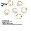 Titanium Steel Statement Rings 6Pcs Open Adjustable Flower Heart Sun