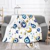 Mediterranean Blue And Gold Evil Eye Blanket Flannel Fleece Warm Hamsa Nazar Amulet Boho Throw Blankets for Home Bed Couch Quilt