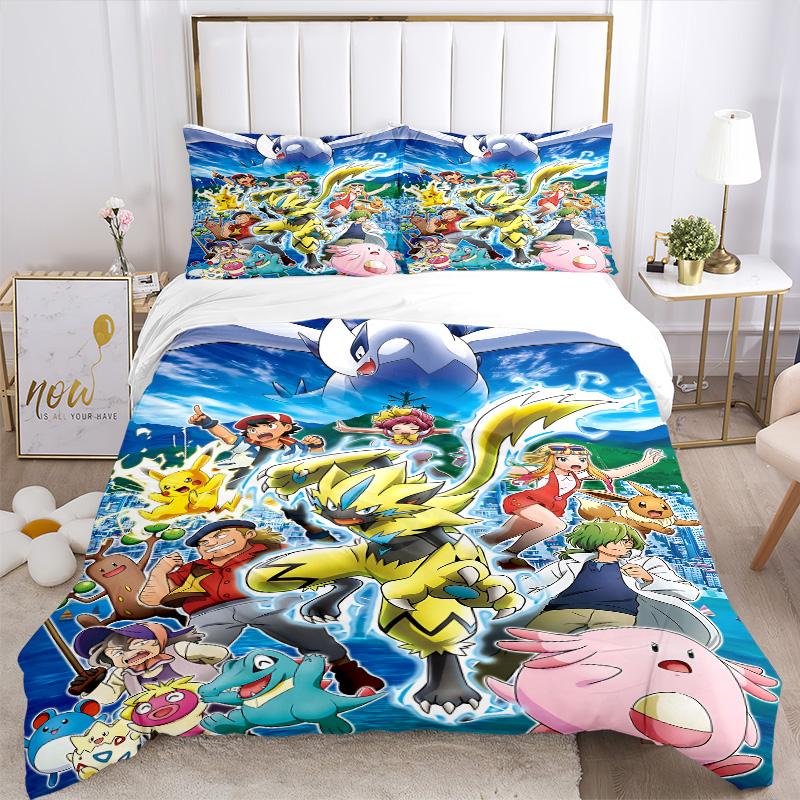 Epic Pokemon Adventure Print 3Pcs Bedding Set,Duvet Cover with 2 Bedro,Pillowcase Home Birthday Gift