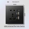 13A British Standard Socket with USB & Type-C Fast Charging, Light Switch, Black Panel for Hong Kong & Macau