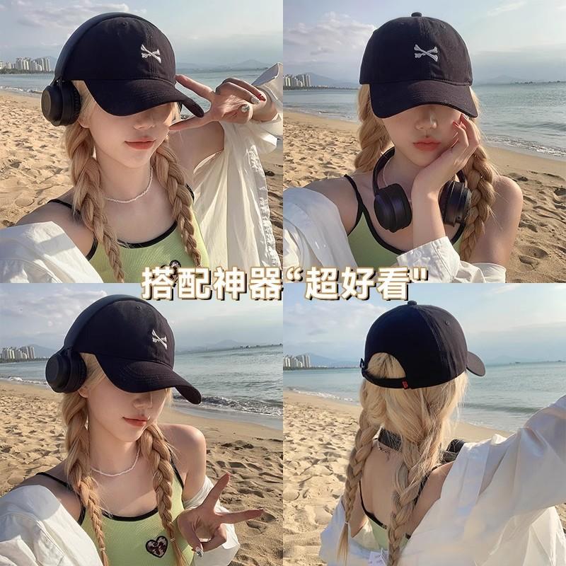 Spring And Autumn Seasons Hat Fashion Niche Simple Bone Embroidery Travel Versatile Big Head Circumference Shade Cap