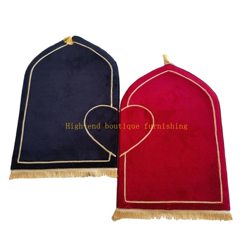 2Pcs Couple Prayer Rug Set Thick Flannel Muslims Prayer Mat with Half Heart Design Worship Carpet for Ramadans or Wedding