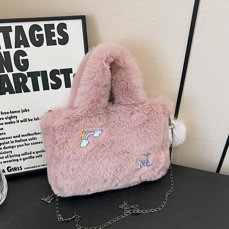 Cute handbag bag autumn and winter new plush chain shoulder bag foreign girl hair bag crossbody bucket bag