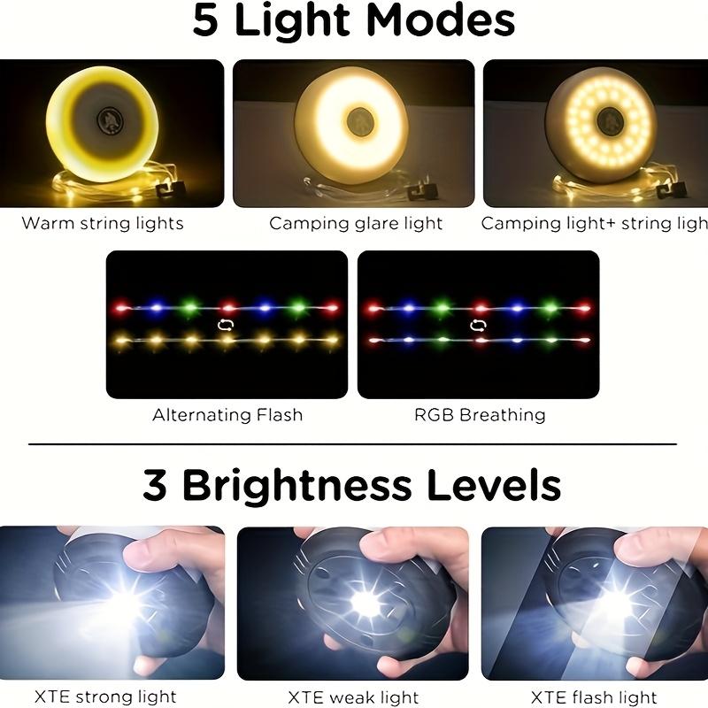 Camping Lights String, 4in 1 Upgraded Outdoor String Lights with 8 Lighting Modes, USB Charging - Portable RGB Camping String Lights for Camping