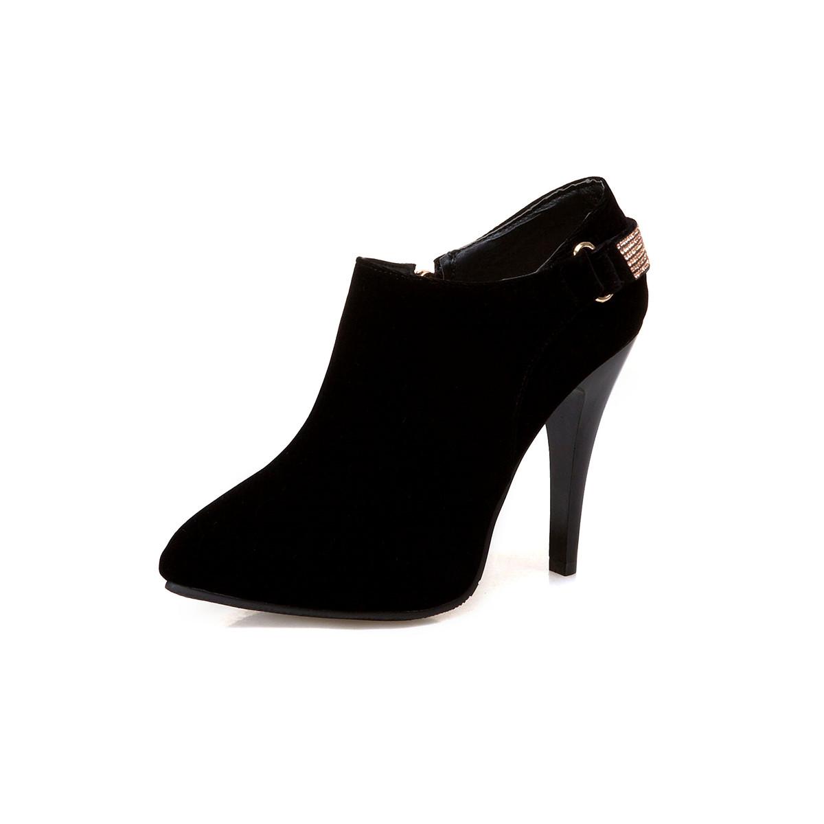 

Осенне-зимние новые женские туфли на высоком каблуке, однотонные замшевые туфли на большом тонком каблуке с острым носком 34 чёрный