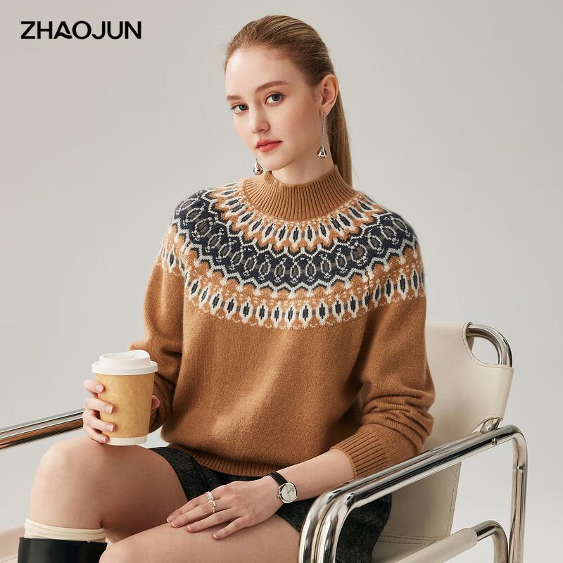 

Women s Retro Fair Isle Thickened Mock Neck Cashmere Sweater M