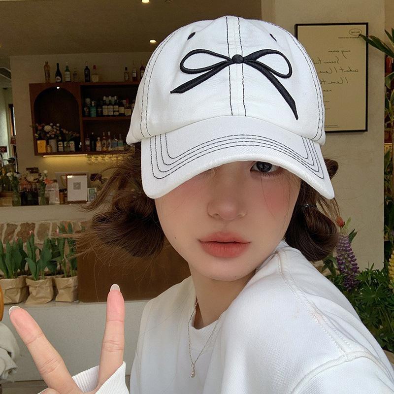 Korean Bowknot Embroidery Baseball Cap for Women Soft Cotton Adjustable Denim Duck Tongue Caps Girls Sun Visors Peaked Hat