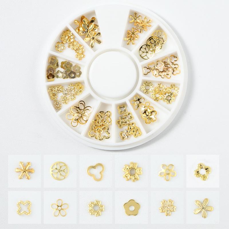 Goldener Schmuck Stern und Mond Nietendesign Wasseraufkleber Nagelsticker Nagelkunst Dekoration Hohle Legierung Nageldekoration