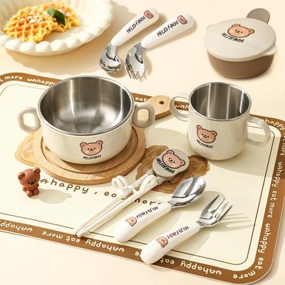Juego de Vajilla para Niños WORTHBUY Acero Inoxidable 304 Cubiertos para Niños Tazón Desmontable Antiescaldante Vaso de Agua con Cuchara Tenedor Palillos