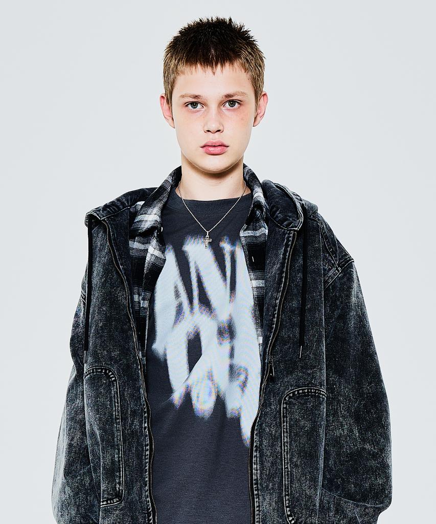 Annoyed Brushed Denim Zip-Up Hoodie Lq1Ju013_Grey