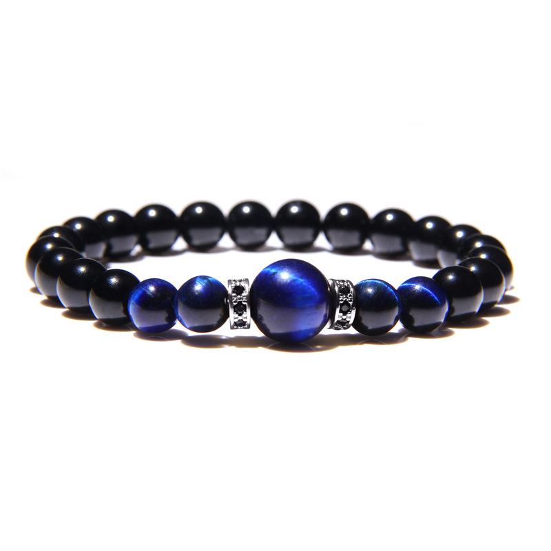 Bracelets en pierre naturelle pour hommes, bleu Royal, œil de tigre, énergie saine, mode, breloque CZ, perles d'onyx noir