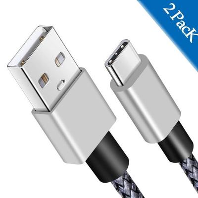 USB Typ C Kabel, grau, (2M 2M), langes geflochtenes Nylonkabel USB Typ A auf C Ladekabel für Samsung Galaxy S8 Plus, Ga