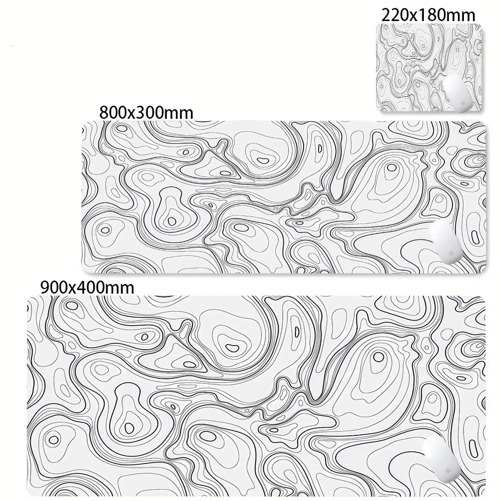 Black White Contour Line Art Large Mouse Pad Waterproof NonSlip Minimalist Gaming Desk Mat Abstract Geometric Office Pad
