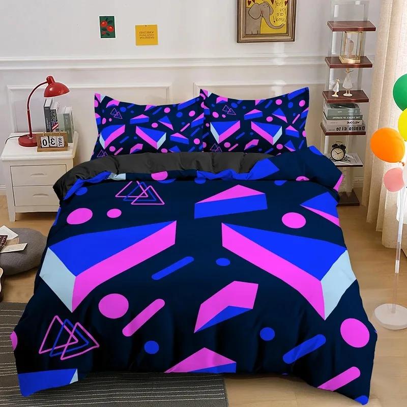 Abstrakt Modern Retro Neon Bettbezug Set Einzel Doppel King Queen Größe Geometrisches Bettwäscheset mit Kissenbezug Bettwäsche