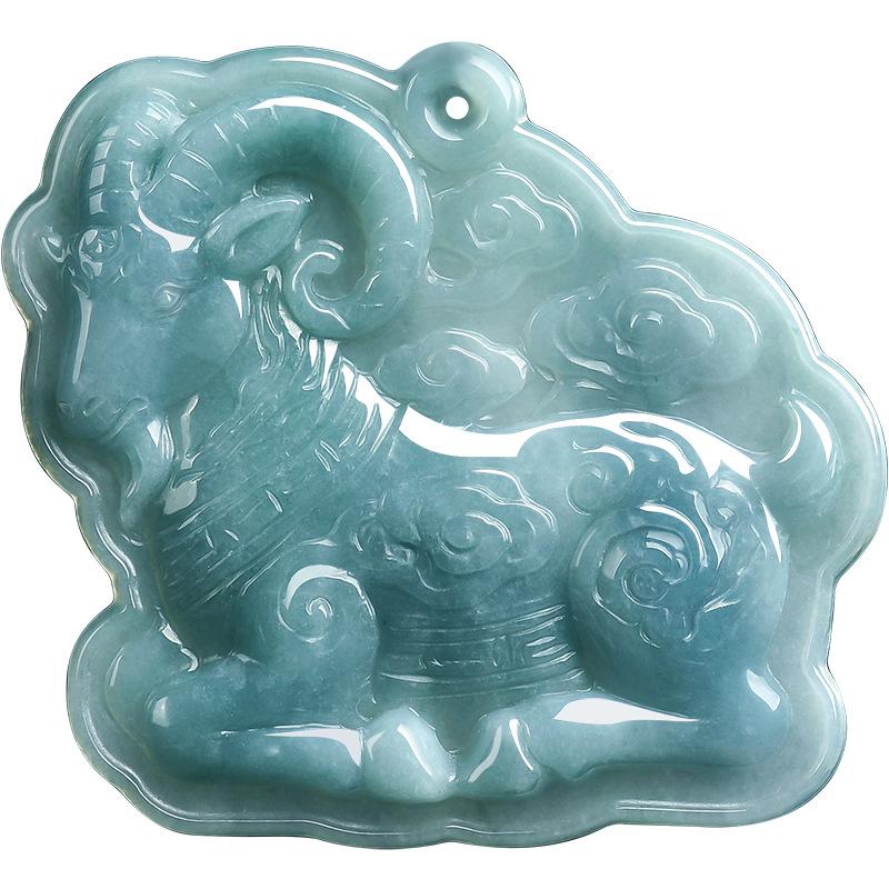 A-klasowy Naturalny Jadeit Błękitna Woda Szczęśliwa Owca Zodiaku Wisiorek Naszyjnik dla Mężczyzn i Kobiet