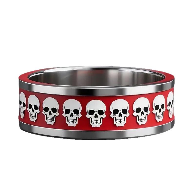 8mm Men's Red Bottom Gothic Skull Ring - High-Quality Daily Accessory and Gift