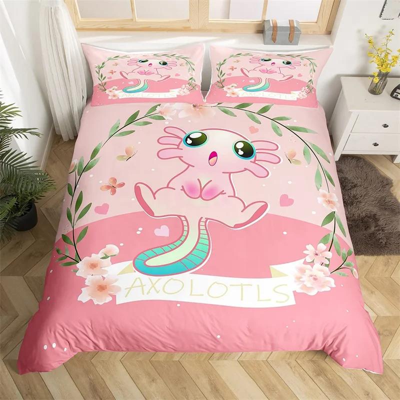 Kawaii Unicorn Duvet Cover Set Cartoon Animal Bedding Set Microfiber Botanical Leaves Comforter Cover King For Kids Boys Girls