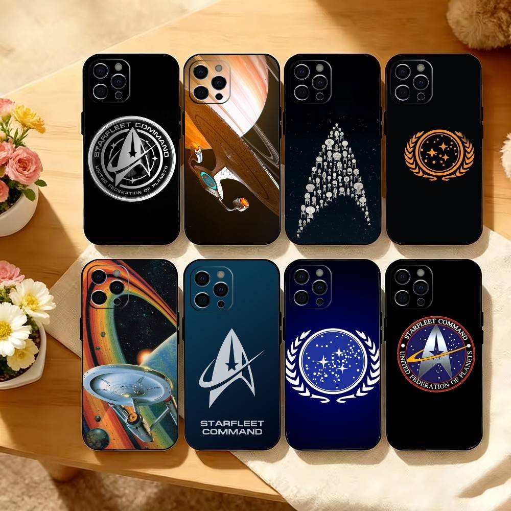 S-Trek Space Theme Phone Case For iPhone 17,16,15,14,13,12,11 Plus,Pro Max,XS,Soft Silicone Black Cover