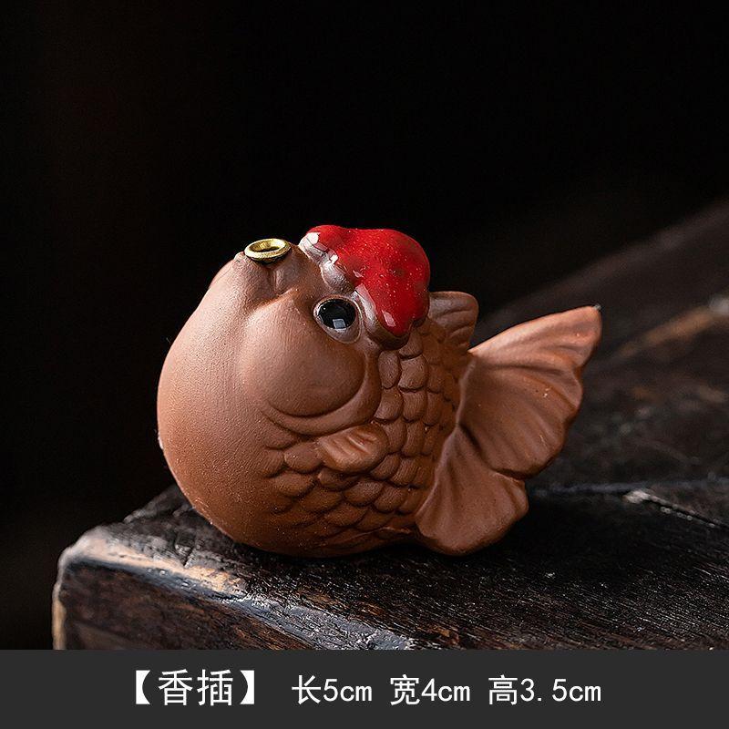 Lucky Purple Sand Small Goldfish Line Incense Burner, Household Indoor Insert Seat Zen Tea Room Desktop Incense Burner Ornament