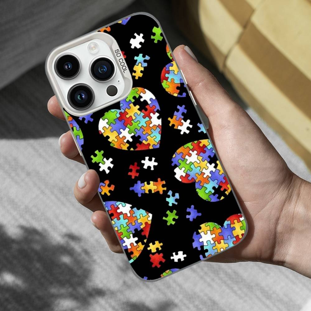 

Puzzle Art Support Autism Phone Case For iPhone 16,15,14,13,12,11,Mini,XS,Pro,SE,MAX White Matte Shockproof Cover iPhone13