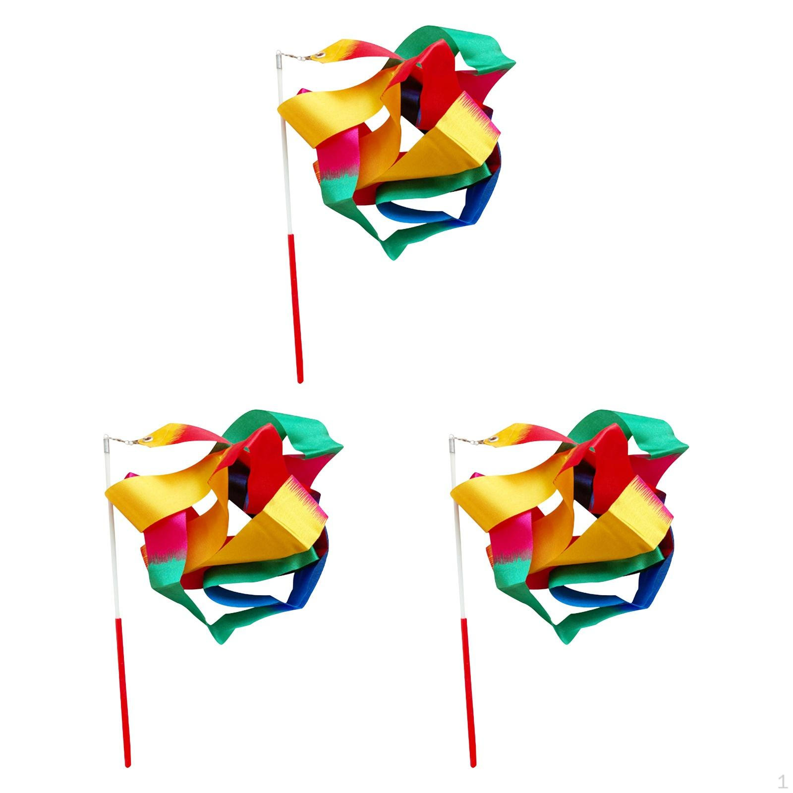 3 Pieces Gymnastics Ribbons Artistic Dance Ribbon Streamers Baton Twirling Dancer Props Smooth Style A
