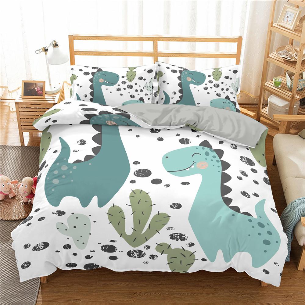 Cartoon Dinosaur Print Duvet Cover For Kids Girls Boys With Pillowcases Double Queen King Size 2/3 Pcs Polyester Quilt Cover