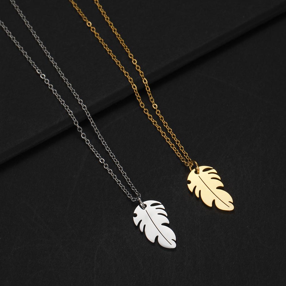 Feather Shaped Charm Necklace for Women Stainless Steel Gold Chain Necklaces Jewelry
