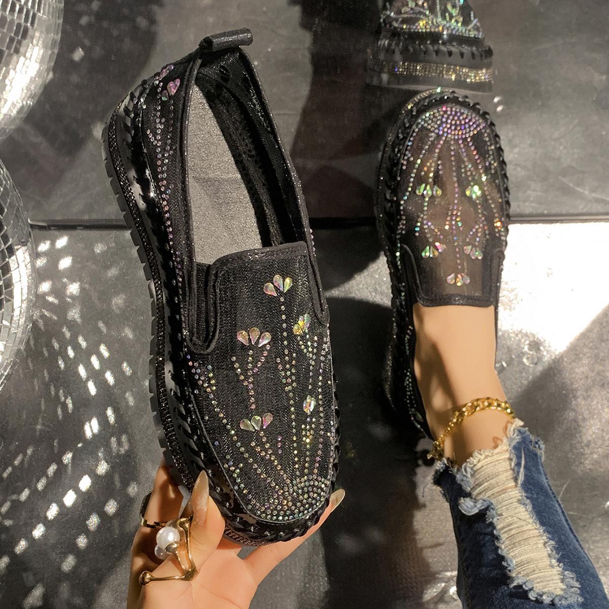 

Большого размера летние новые туфли-платформы на одной педали, женские, со стразами, на маффиновой подошве, повседневные, одинарные, женские 40 чёрный