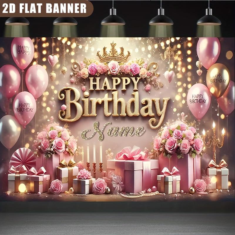 2D flat banner, 1pc romantic rose crown design theme personalized birthday customized poster