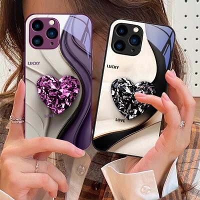 Duże Różowe Diamenty Na IPhone 16 Pro Max 15 Pro 14 13 12 Mini 11 XS Max XR 7 8 Plus SE 2022 Szkło Hartowane Etui Na Telefon