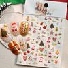 1PC 3D Luminous Colorful Light Christmas Nail Stickers Green Pine Branch/Red Bauble Star Nail Decals Adhesive Holiday Nail Decor