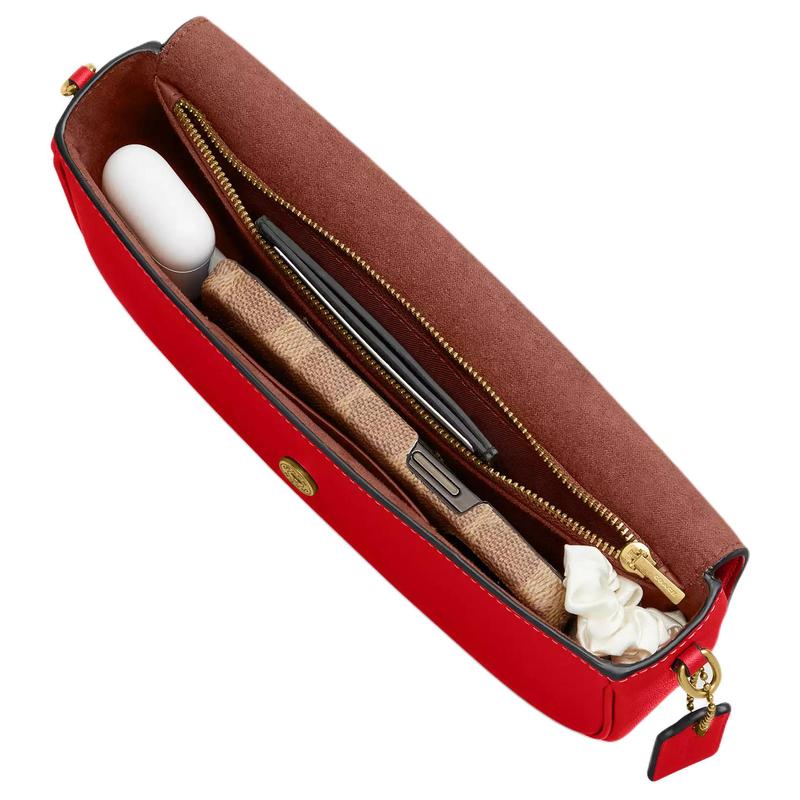 Coach Brook Flap 25 Gold Hardware Fine Calfskin Shoulder Bag Medium Women's Red