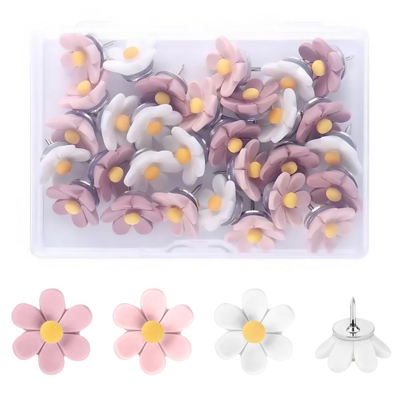 10/20/30Pcs Flower Head Push Pins Cork Notice Board Thumb Tacks for Office Bulletin Board Display Picture Note Memos