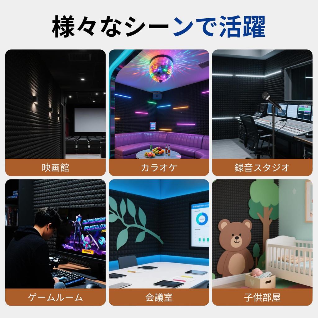 Sound-Absorbing Sheets, 12-Piece Set, 30305cm, Extra Thick, High-Density, Strong Adhesive, Soundproofing Panels for Soundproofing Walls, Noise